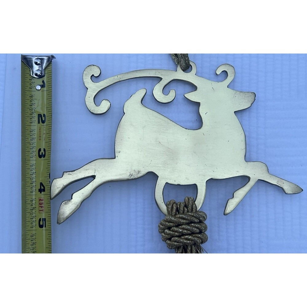Vintage 1950-60’s Christmas  Solid Brass Reindeer & 5 Bell Hanging Decoration